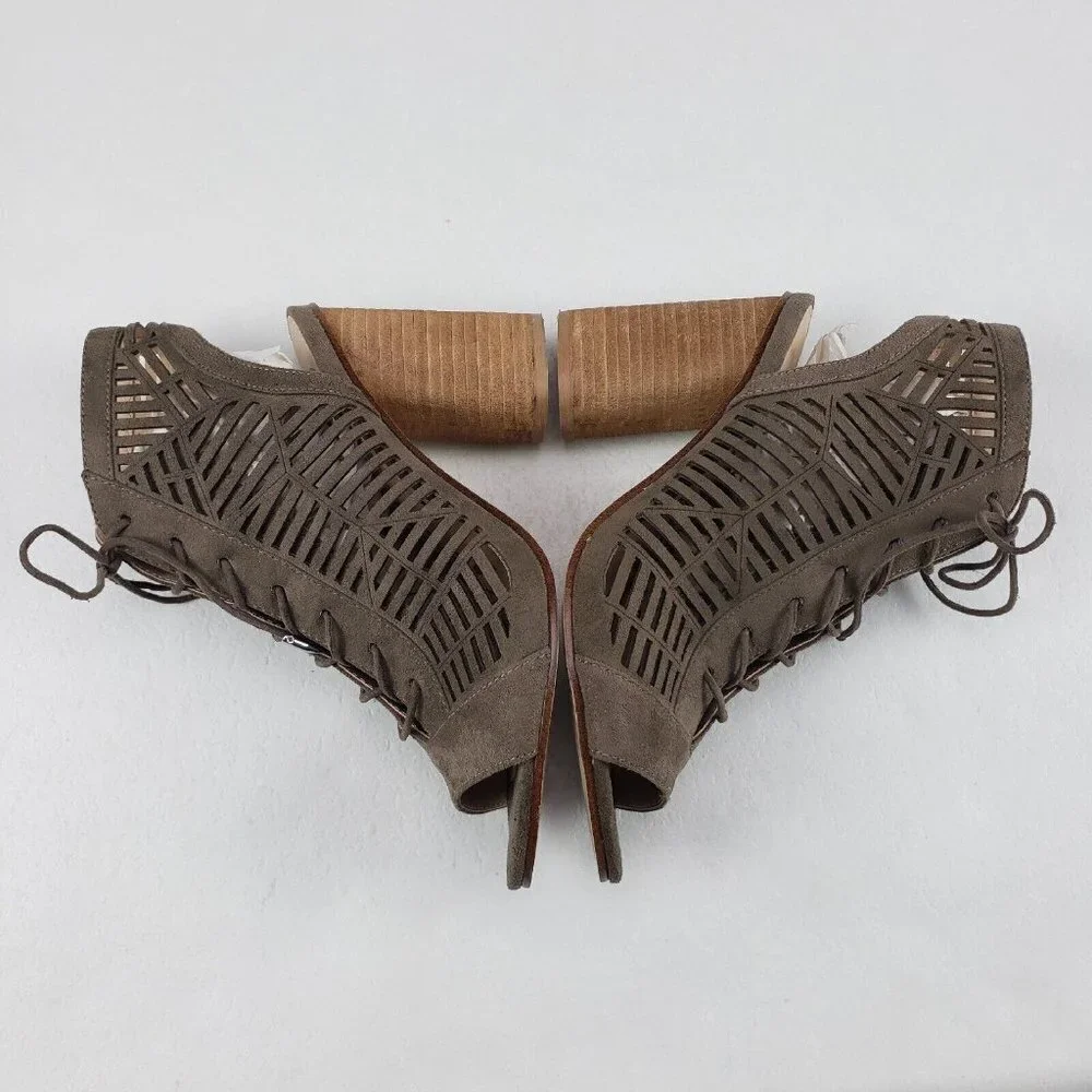 Sam Edelman Rocco Lasercut Sandals Brown Womens 7.5 Lace Up Open Toe Heels